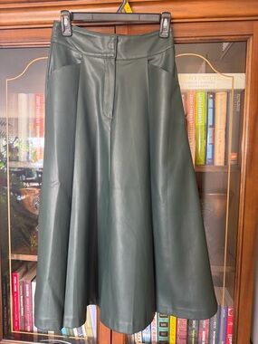 Zara Dark Green Faux Leather A-Line Midi Skirt